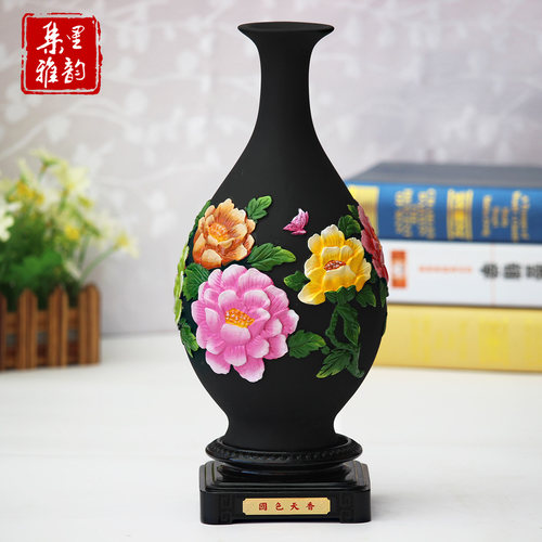 国色天香花瓶家装活性炭雕工艺品