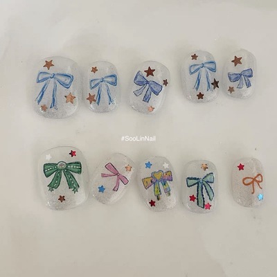 手绘蝴蝶结美甲贴纸SooLinNail