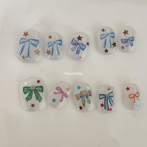 手绘蝴蝶结美甲贴纸SooLinNail