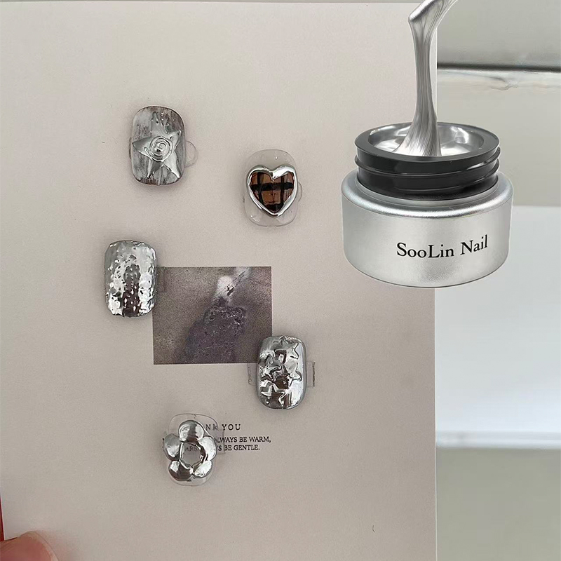 SooLinNail 素林美甲银色金属胶美甲镜面甲油胶