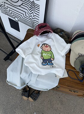 童装男童白色短袖t恤夏季2026新款儿童纯棉衣服男孩卡通半袖上衣