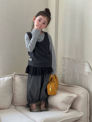 女童套装春秋2026新款儿童洋气长袖春装大童春季森系背心三件套