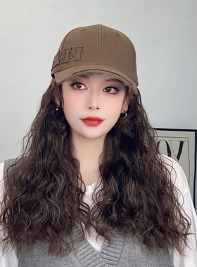 大晨侧标PEAC原创简约百搭棒球帽假发一体秋冬新款时尚大檐帽假发