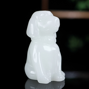 精雕新疆和田玉籽料白玉生肖狗玉石手把件羊脂玉旺财小摆件把玩件