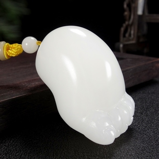 新疆和田玉籽料羊脂白玉脚丫手把件把玩件知足常乐玉手玩件天然玉