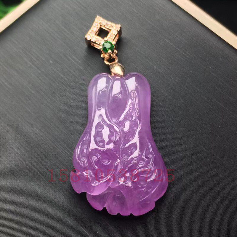 冰种翡翠紫罗兰白菜吊坠女士天然玉石百财来项链挂件挂坠小玉坠