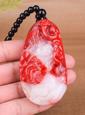 和田玉鸡血玉玉龙手把件