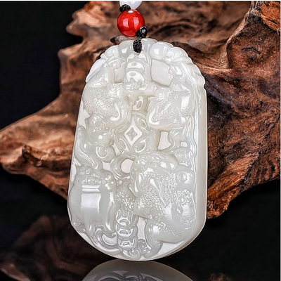 天然和田玉白玉籽料聚宝盆玉蟾吊坠三蟾献财挂坠招财三足金蟾项链