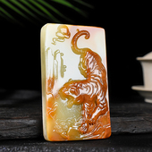 天然新疆和田玉籽料生肖虎吊坠玉牌下山虎男款 霸气平安牌项链挂件