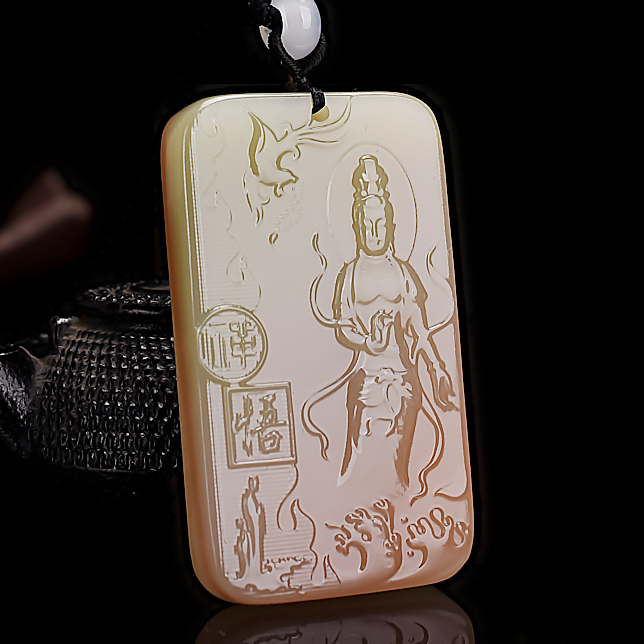 天然新疆和田玉悟禅观音吊坠