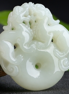 新疆和田白玉貔貅吊坠招财护主双面雕工男女款项链皮丘平安扣挂坠
