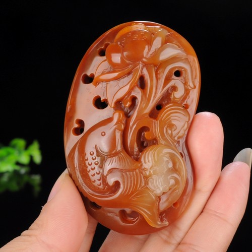 天然正品黄龙玉年年有余手把件黄龙玉精雕镂空金鱼莲花男女手把件