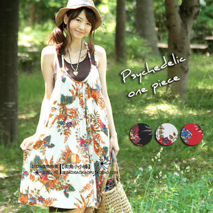 titicaca民族风文艺范森系清新吊带连衣裙背心大摆裙