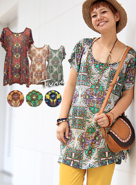 titicaca复古民族风森系清新宽松绑带女装雪纺T恤衫Cube sugar