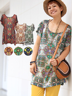 titicaca复古民族风森系清新宽松绑带女装雪纺T恤衫Cube sugar