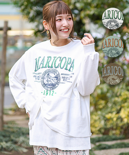 TITICACA森林系复古民族风毛圈圈布假两件印花长袖女T恤衫