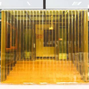 定做PVC防粘连黄色条纹防虫食品厂专用门帘透明挡风商用隔断软帘