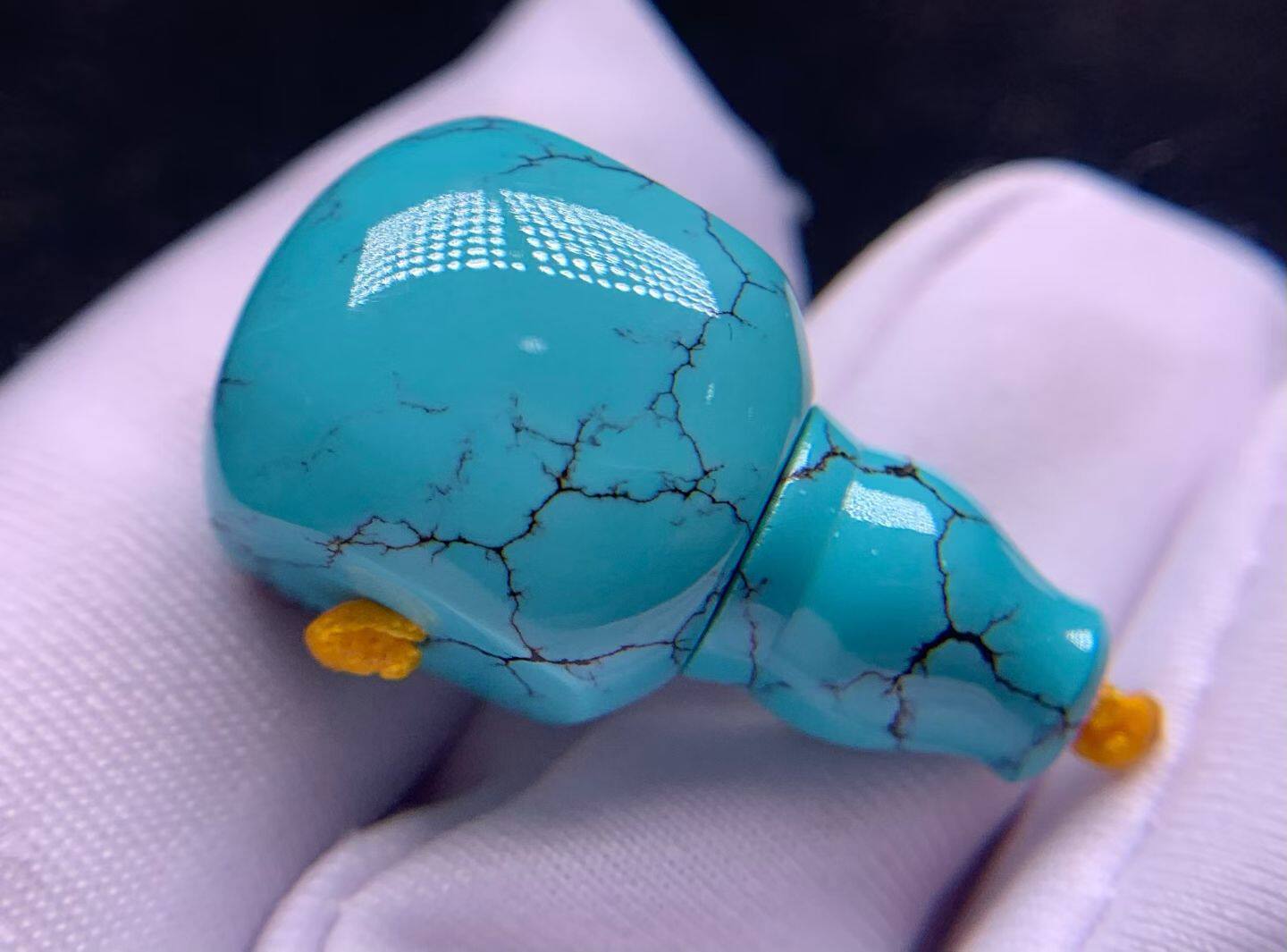 湖北十堰天然原矿高瓷无优化绿松石三通佛头藏式分体三通文玩配饰