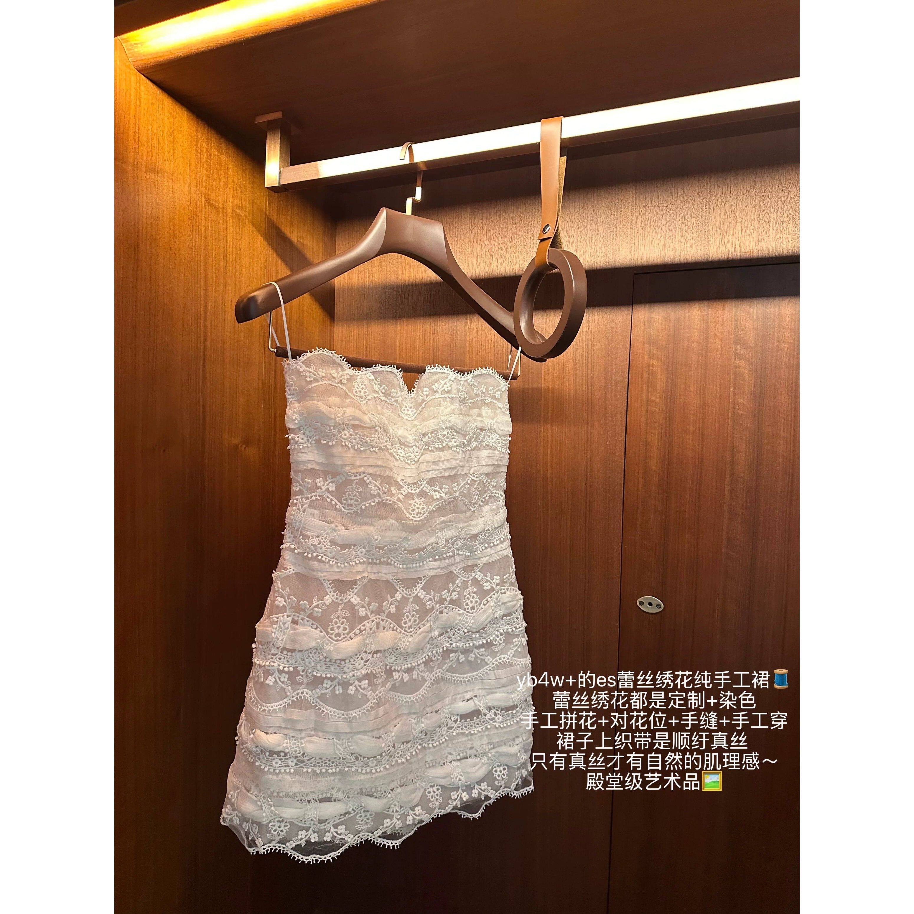 e*s*殿堂级艺术品*纯手工顺纡织带绣花抹胸鱼骨小礼服连衣裙短裙