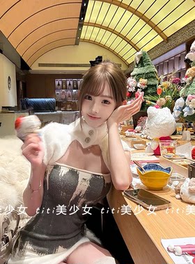 现货！兔毛+羊毛纯欲毛茸茸修身名媛贵气短裙古早针织连衣裙秋冬