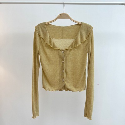 荷叶边设计感纯棉长袖开衫外套