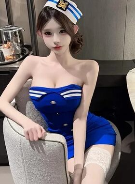 纯欲性感辣妹海军风纽扣短裙女春季夜店蹦迪拼色抹胸包臀连衣裙