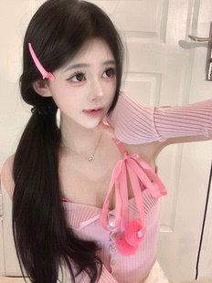 玫粉色純欲綁帶聚攏掛脖內衣文胸內搭 針織衫 上衣女 花漾甜心