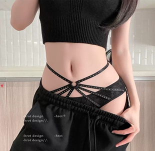 交错魅影*蕾丝烫钻纯欲性感高级露腰性感外穿内裤女高腰绑带三角