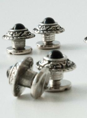 台湾IVAN 黑石纯银材布扣手工DIY皮雕手缝装饰扣布艺饰品纯银扣