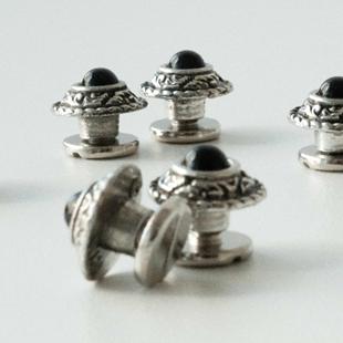 台湾IVAN 饰扣布艺饰品纯银扣 黑石纯银材布扣手工DIY皮雕手缝装