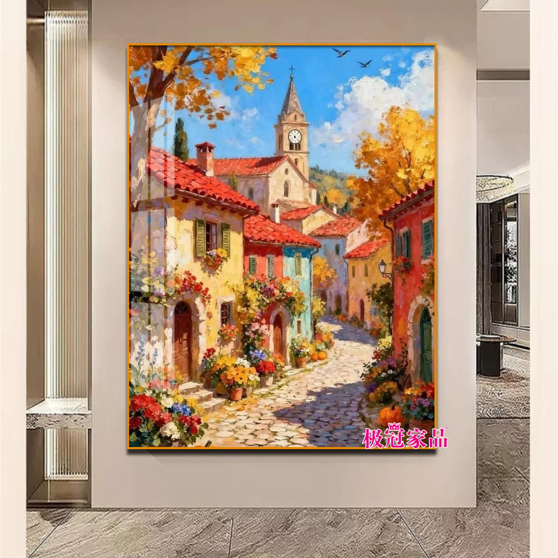 欧式风景画钻石画满钻带框