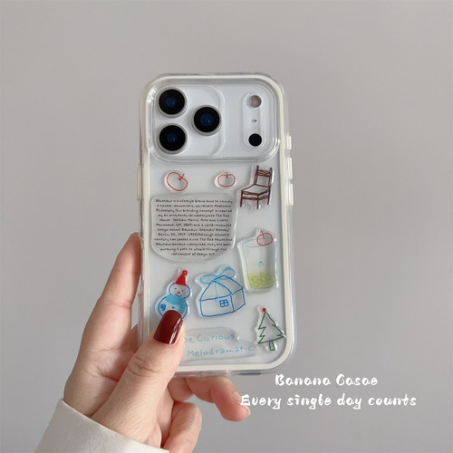 小众diy雪人英文贴纸透明手机壳