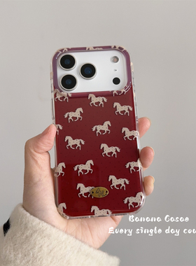 BananaCase新年款复古红色波点满屏骏马适用iPhone16苹果17promax手机壳15pro光面14pro新款防摔13保护套17硬