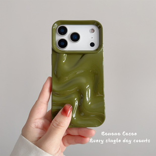 BananaCase小众ins高级感军绿色立体不规则波浪纹适用17promax苹果16pro手机壳iPhone17防摔15pro新款14pro软