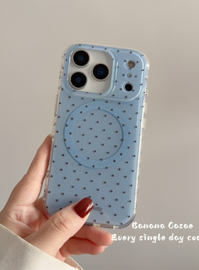 BananaCase韩国ins小众奶蓝灰色波点磁吸壳适用iPhone17苹果16pro手机壳17promax亚克力15pro防摔14pro硬壳13