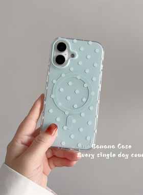 韩国ins小众简约淡蓝色白波点磁吸手机壳适用16promax苹果15pro全包防摔13/14pro新款13promax保护套硬壳16女