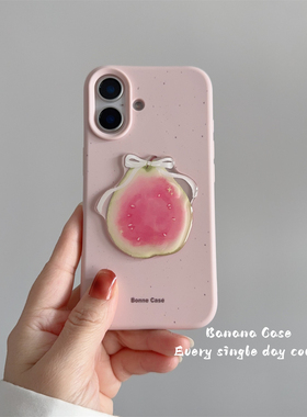 BananaCase韩国ins淡粉色泼墨立体蝴蝶结芭乐适用16promax苹果15pro手机壳iPhone13磨砂17promax防摔软壳14女