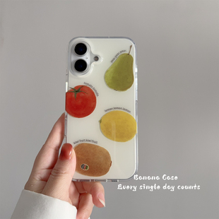 BananaCase小众ins简约西红柿柠檬英文插画适用iphone16苹果15promax手机壳14pro小清新17promax防摔13保护套