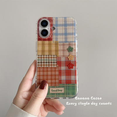 韩系ins拼接格纹星星防摔手机壳