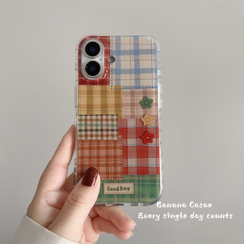 韩系ins拼接格纹星星防摔手机壳