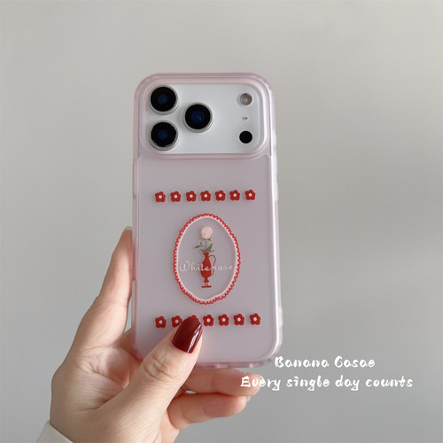 韩国ins红色小花朵透粉手机壳