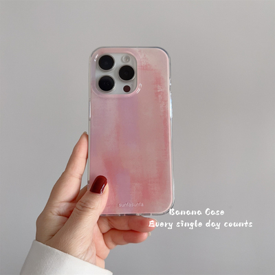 韩国ins设计感粉色做旧晕染硬壳