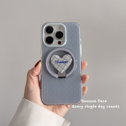 韩国ins蓝灰色白波点磁吸支架壳