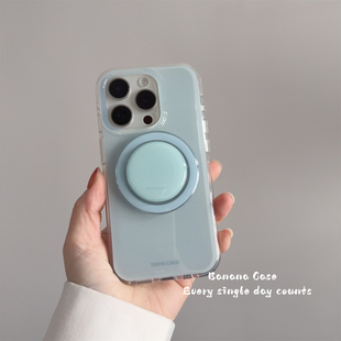 BananaCase韩国ins淡蓝色泼墨小点磁吸壳适用iphone16promax手机壳14pro苹果15圆形支架17promax新款 纯色硬13