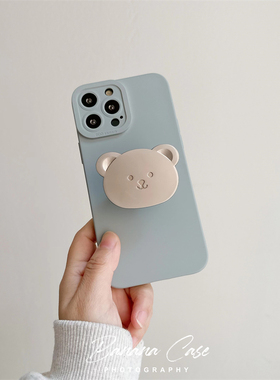 韩国ins可爱金属小熊支架适用16promax苹果15手机壳iphone17灰蓝色17air硅胶16plus防摔软壳13mini保护套14女