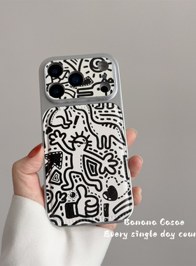 BananaCase个性涂鸦黑色线条插画适用iPhone17promax手机壳16pro苹果15promax全包防摔14pro保护套13硬壳17潮