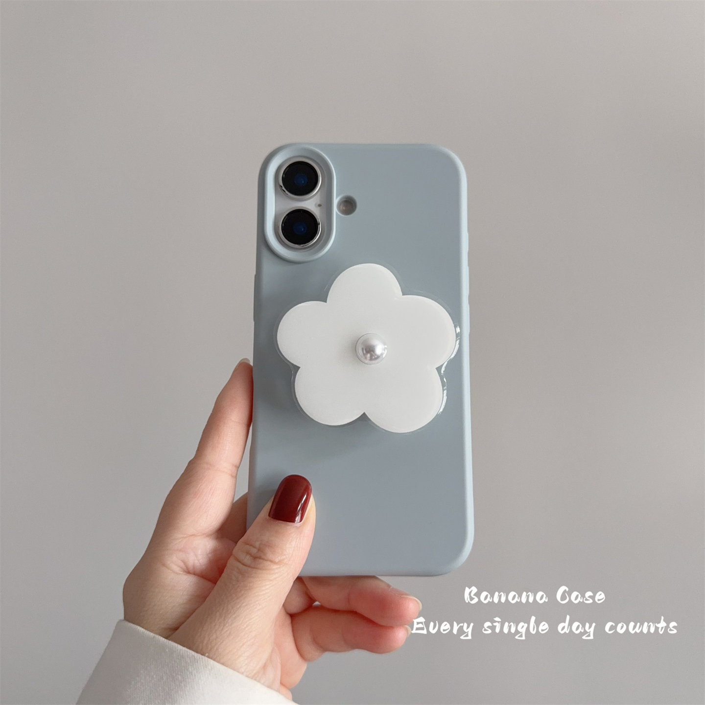 韩国ins灰蓝色花朵支架16手机壳