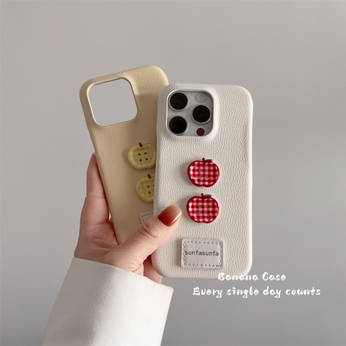 韩国ins小众趣味立体格纹纽扣半包皮质适用16promax苹果16pro手机壳iphone15新款14promax简约13/12pro保护套