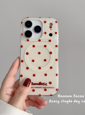 BananaCase韩国ins小众温柔杏色底红波点磁吸壳适用iPhone17promax苹果16手机壳15pro简约13/14pro保护套硬壳