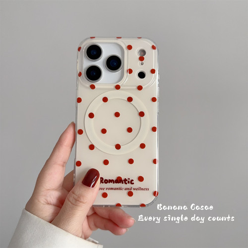 韩国ins小众温柔杏底红波点硬壳